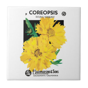 Vintage Seed Packet Art, Yellow Coreopsis Flowers Ceramic Tile