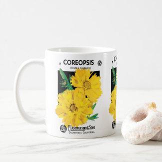 Vintage Seed Packet Art, Yellow Coreopsis Flowers Coffee Mug