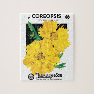 Vintage Seed Packet Art, Yellow Coreopsis Flowers Jigsaw Puzzle