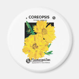 Vintage Seed Packet Art, Yellow Coreopsis Flowers Magnet