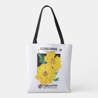 Vintage Seed Packet Art, Yellow Coreopsis Flowers Tote Bag