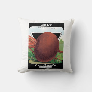 Vintage Seed Packet Label Art, Beet Vegetables Throw Pillow