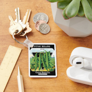 Vintage Seed Packet Label Art, Bush Bean Veggies Keychain