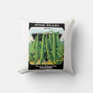 Vintage Seed Packet Label Art, Bush Bean Veggies Throw Pillow