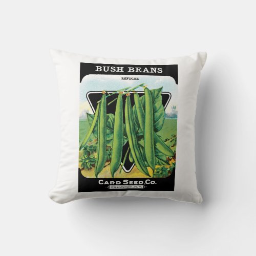 Vintage Seed Packet Label Art Bush Bean Veggies Throw Pillow
