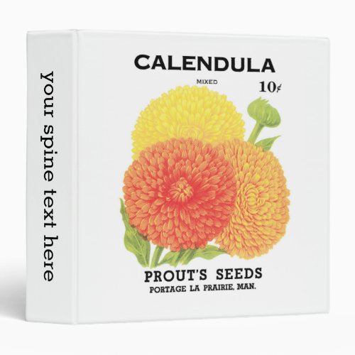 Vintage Seed Packet Label Art Calendula Flowers 3 Ring Binder