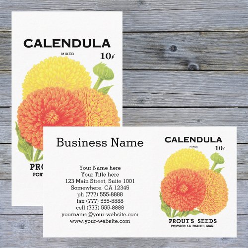 Vintage Seed Packet Label Art Calendula Flowers Business Card