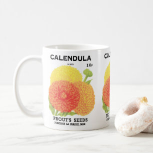 Vintage Seed Packet Label Art, Calendula Flowers Coffee Mug