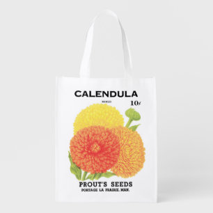 Vintage Seed Packet Label Art, Calendula Flowers Grocery Bag