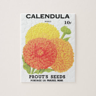 Vintage Seed Packet Label Art, Calendula Flowers Jigsaw Puzzle