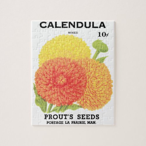 Vintage Seed Packet Label Art Calendula Flowers Jigsaw Puzzle