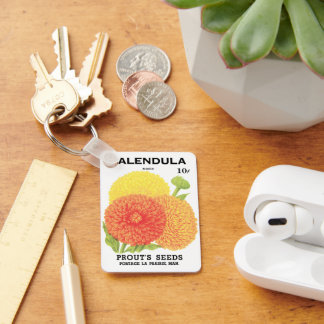 Vintage Seed Packet Label Art, Calendula Flowers Keychain
