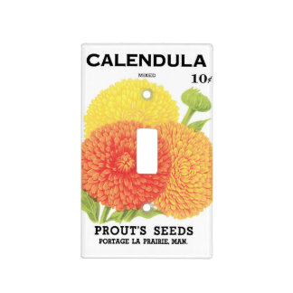 Vintage Seed Packet Label Art, Calendula Flowers Light Switch Cover