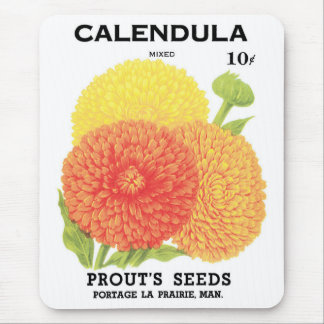 Vintage Seed Packet Label Art, Calendula Flowers Mouse Pad