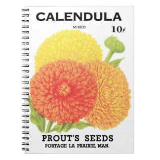 Vintage Seed Packet Label Art, Calendula Flowers Notebook