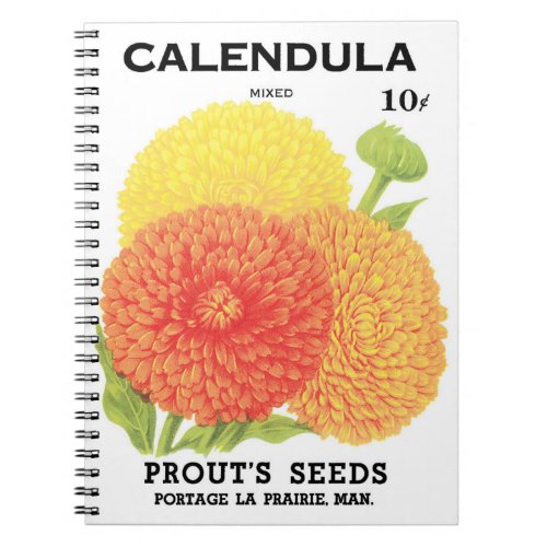 Vintage Seed Packet Label Art Calendula Flowers Notebook