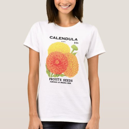 Vintage Seed Packet Label Art Calendula Flowers T_Shirt