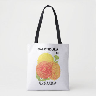 Vintage Seed Packet Label Art, Calendula Flowers Tote Bag