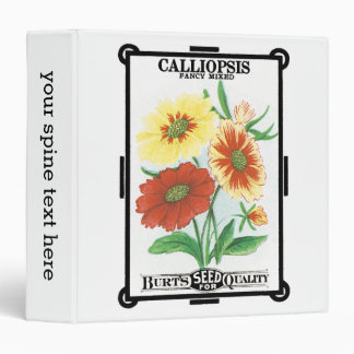 Vintage Seed Packet Label Art, Calliopsis Flowers 3 Ring Binder