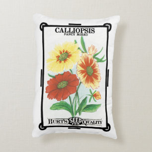 Vintage Seed Packet Label Art, Calliopsis Flowers Accent Pillow