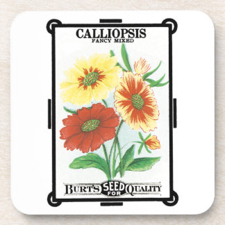 Vintage Seed Packet Label Art, Calliopsis Flowers Beverage Coaster