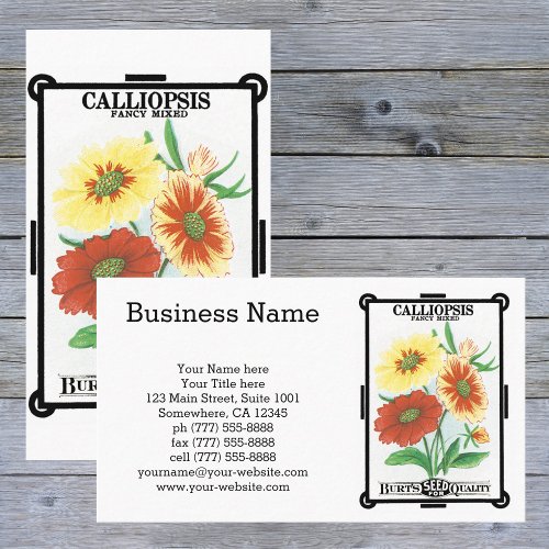 Vintage Seed Packet Label Art Calliopsis Flowers Business Card