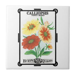 Vintage Seed Packet Label Art, Calliopsis Flowers Ceramic Tile