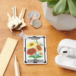 Vintage Seed Packet Label Art, Calliopsis Flowers Keychain