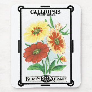 Vintage Seed Packet Label Art, Calliopsis Flowers Mouse Pad