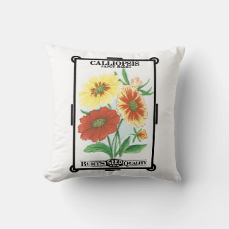 Vintage Seed Packet Label Art, Calliopsis Flowers Throw Pillow
