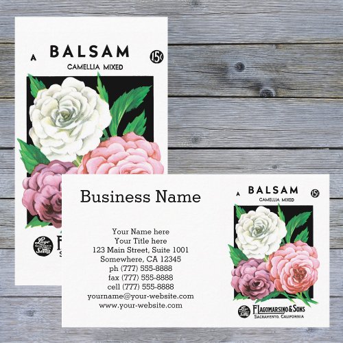 Vintage Seed Packet Label Art Camellia Flowers Business Card