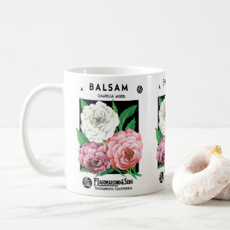 Vintage Seed Packet Label Art, Camellia Flowers Coffee Mug