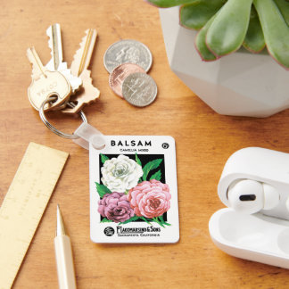 Vintage Seed Packet Label Art, Camellia Flowers Keychain