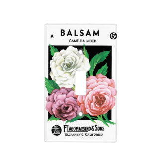 Vintage Seed Packet Label Art, Camellia Flowers Light Switch Cover