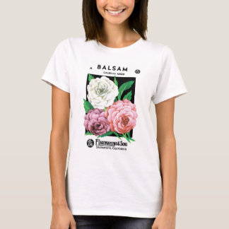 Vintage Seed Packet Label Art, Camellia Flowers T-Shirt