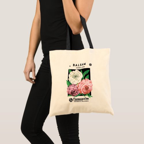 Vintage Seed Packet Label Art Camellia Flowers Tote Bag