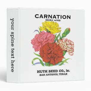 Vintage Seed Packet Label Art, Carnation Flowers 3 Ring Binder