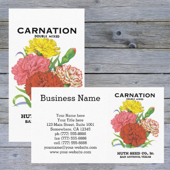 Vintage Seed Packet Label Art  Carnation Flowers Business Card by YesterdayCafe at Zazzle