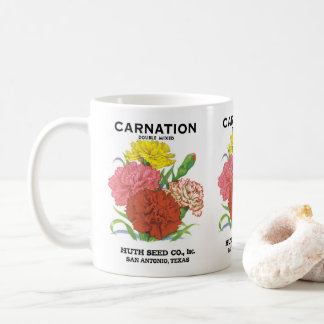 Vintage Seed Packet Label Art, Carnation Flowers Coffee Mug