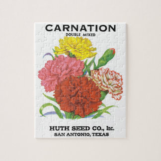 Vintage Seed Packet Label Art, Carnation Flowers Jigsaw Puzzle