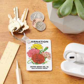 Vintage Seed Packet Label Art, Carnation Flowers Keychain