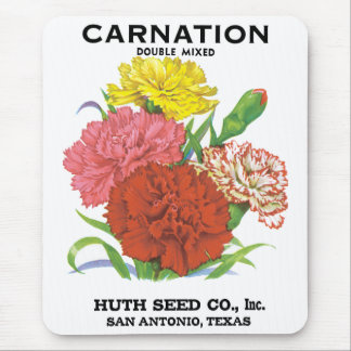 Vintage Seed Packet Label Art, Carnation Flowers Mouse Pad