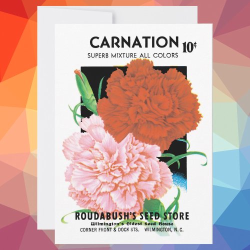 Vintage Seed Packet Label Art Carnations Flowers