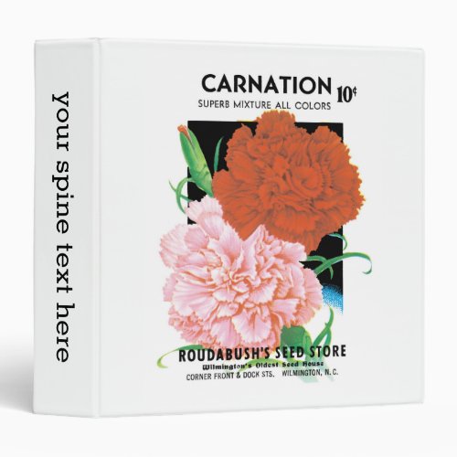 Vintage Seed Packet Label Art Carnations Flowers 3 Ring Binder