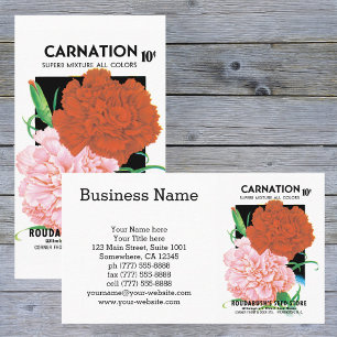 Vintage Seed Packet Label Art, Carnations Flowers Business Card