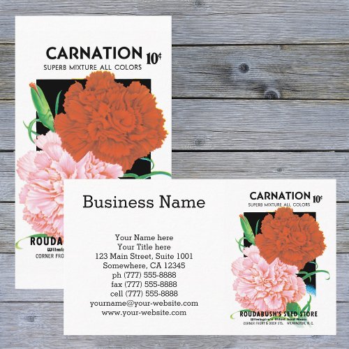 Vintage Seed Packet Label Art Carnations Flowers Business Card