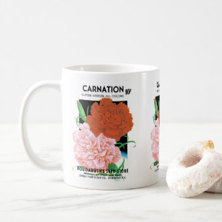 Vintage Seed Packet Label Art, Carnations Flowers Coffee Mug
