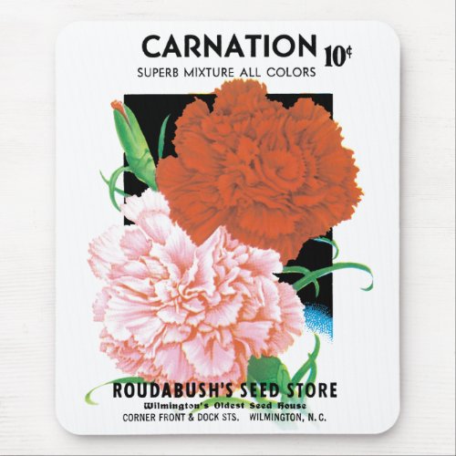 Vintage Seed Packet Label Art Carnations Flowers Mouse Pad