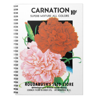 Vintage Seed Packet Label Art, Carnations Flowers Notebook