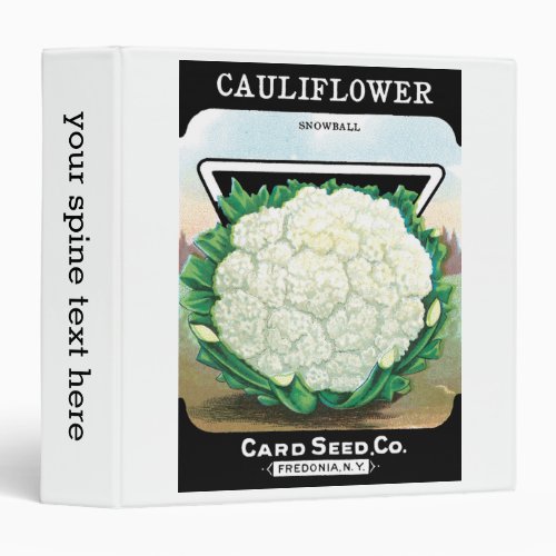 Vintage Seed Packet Label Art Cauliflower Veggies 3 Ring Binder